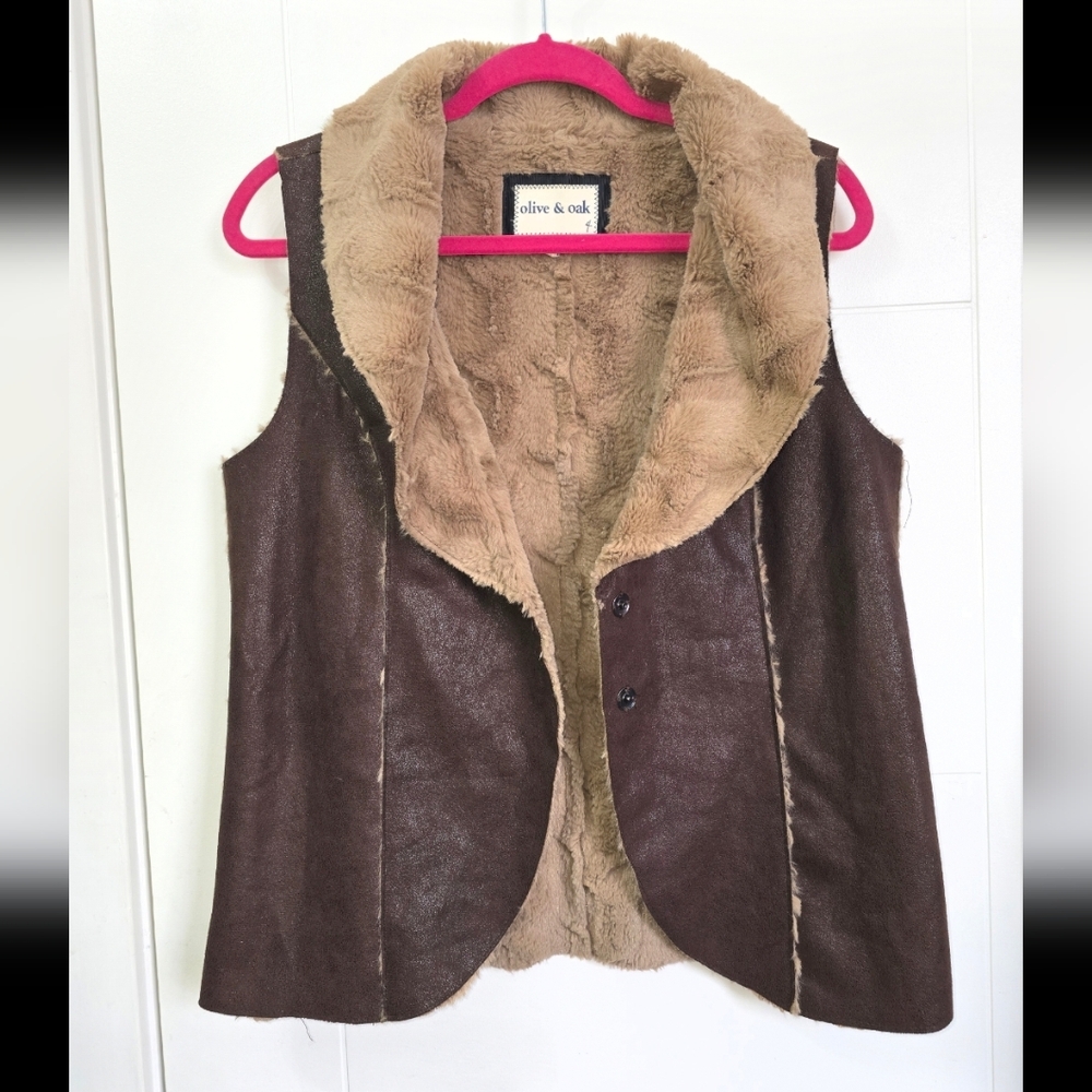 Olive & Oak Brown on Brown Faux Suede and Fur Vest Size M